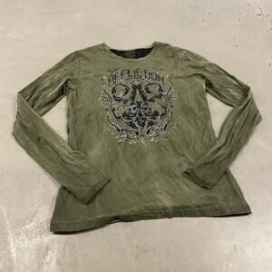 vintage Y2K green affliction dyed long sleeve t-shirt